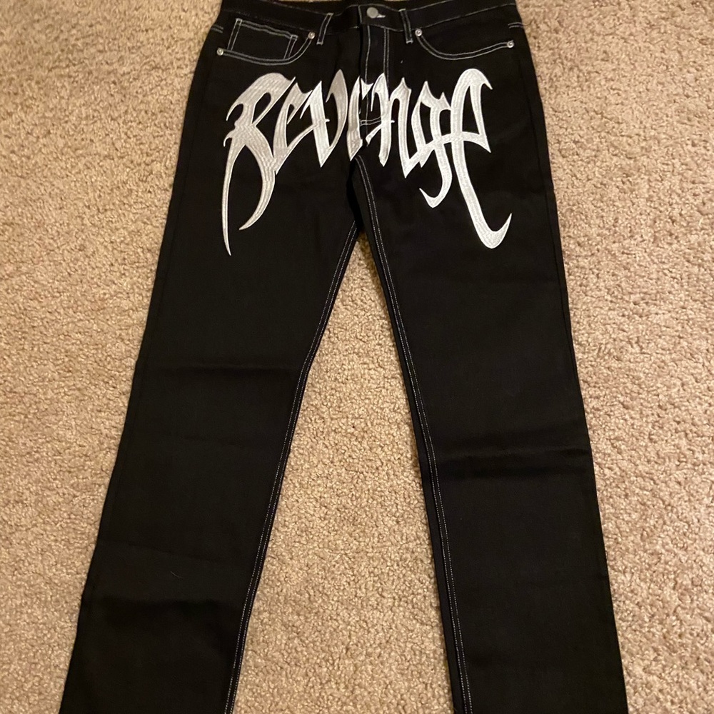 Revenge Black/White Embroidered Denim
Jeans